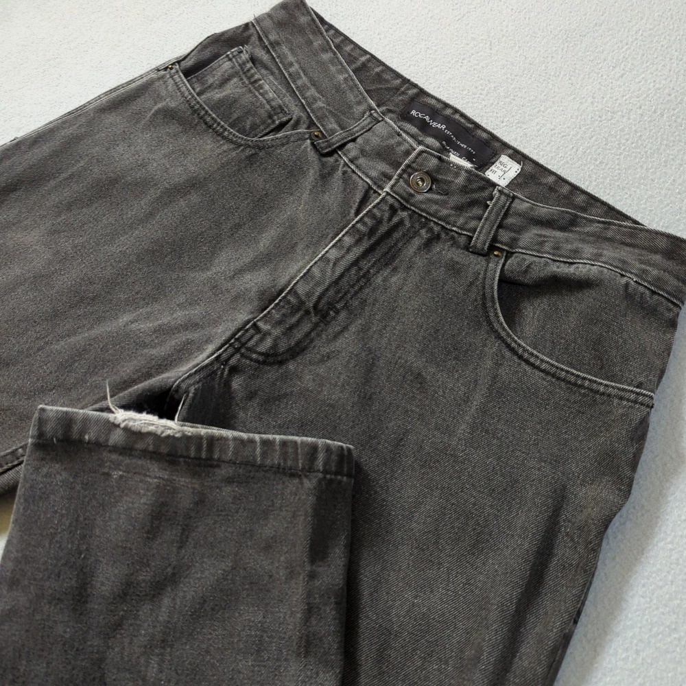 Rocawear Mens Regular Fit Jeans Faded Black Denim Straight Leg Size 36x32 VTG